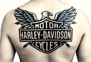 Harley Davidson logo with bald eagle American flag background shaded in tattoo idea