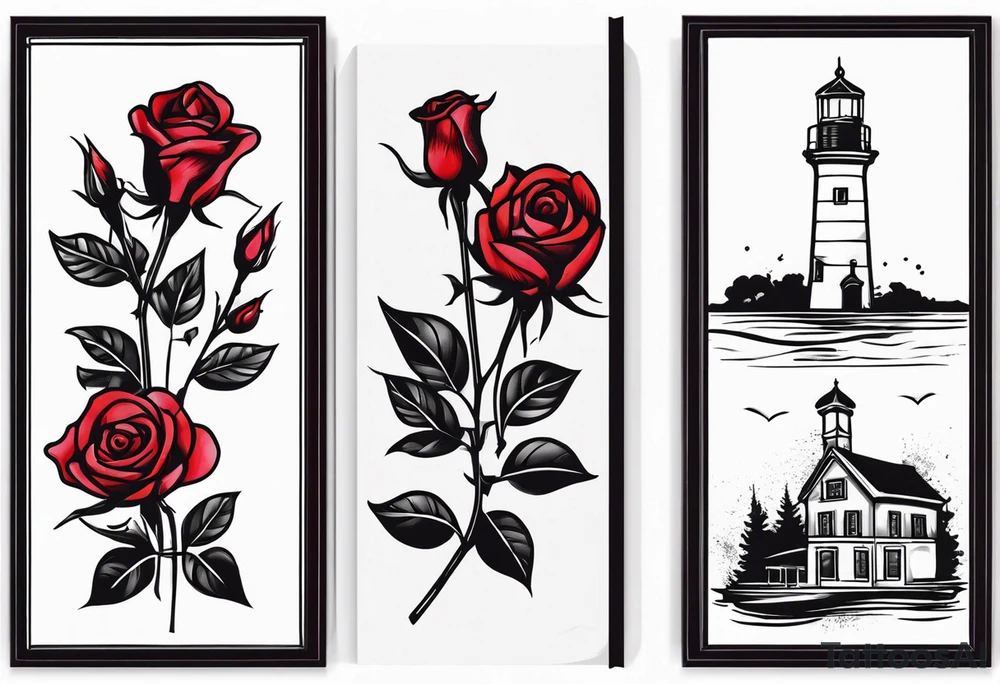 Leuchtturm und Rose schwarz tattoo idea