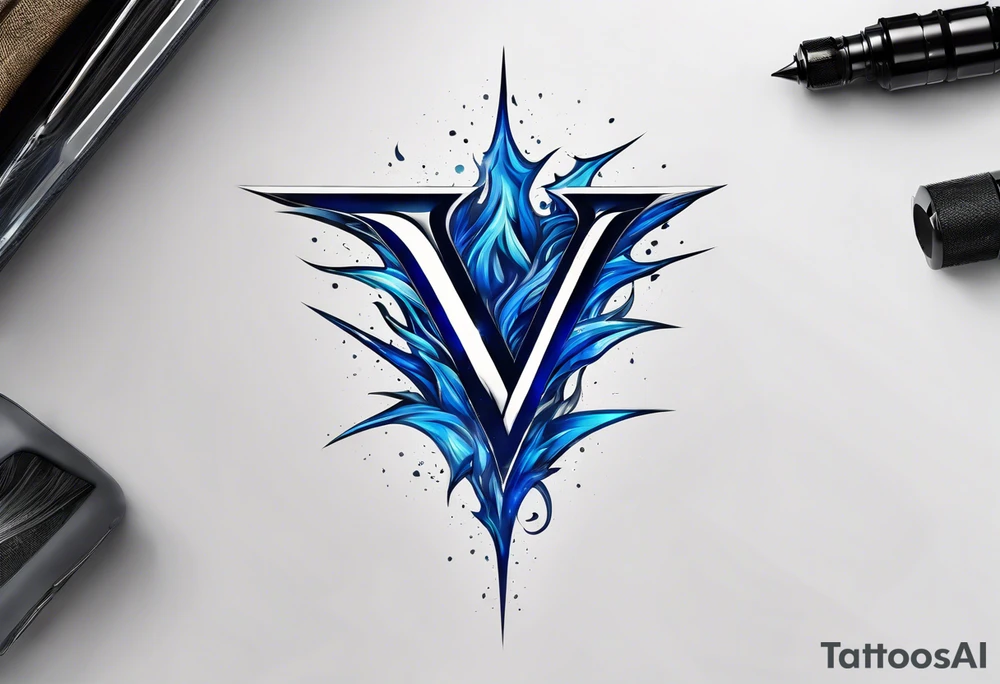 Blue Lightning forming The Letter V tattoo idea