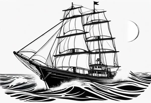 sailboat sail patched in such a way that it resembles a maritime lighthouse. tattoo idea