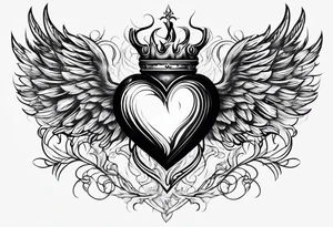 sacred heart with a real heart and flames coming out of the top and wings behind tattoo idea