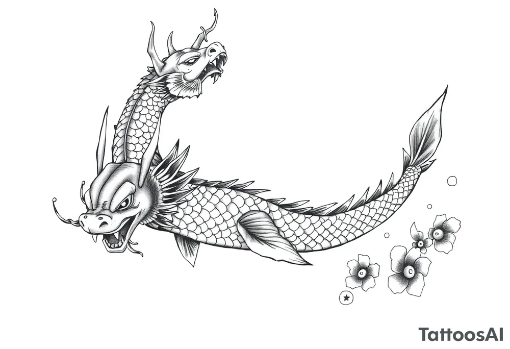 dragon koi in pond tattoo idea