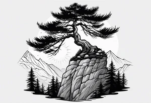 pine tree on the edge of a cliff tattoo idea