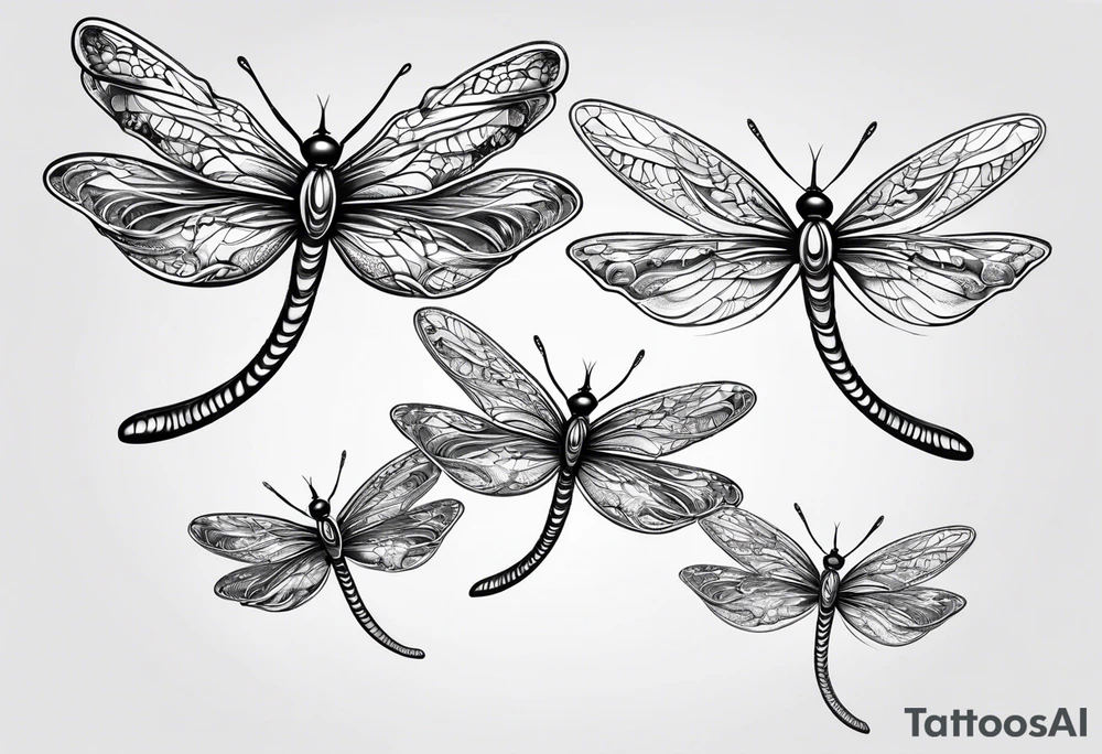 4 dragonflies flying together tattoo idea