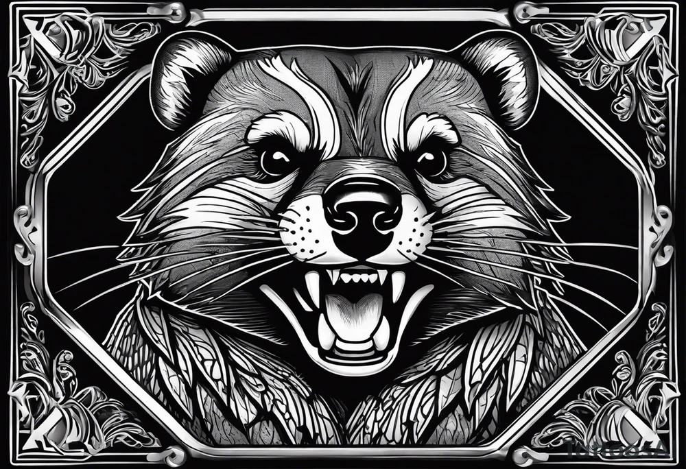 Draw me psychopath badger with aggressive full body, killer face with a smile, very long nails and he attacks like a Bloody Gladiator to enemy and also, he has very deadly looking. He fights with his nails. Everybody scares after their first sight. Give me horror type Badger Tattoo. tattoo idea