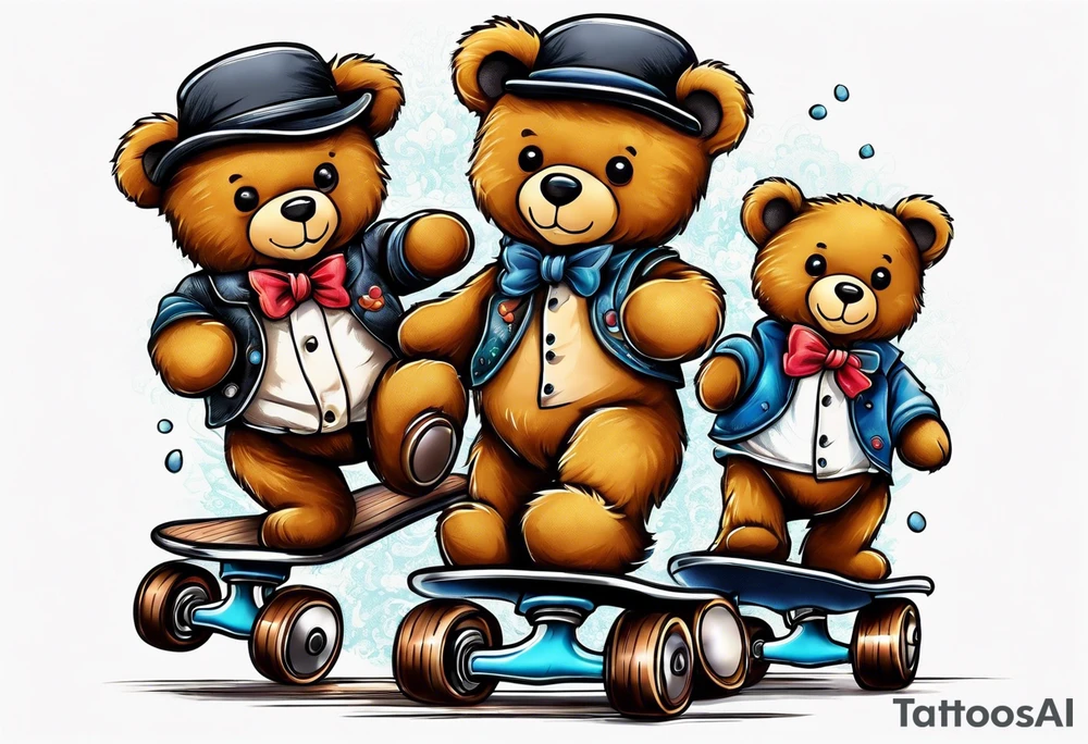 Teddy bears rollerskating tattoo idea