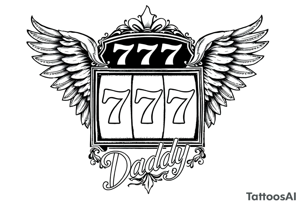 Slot machine with 777 and the word Daddy with angel wings tattoo idea
