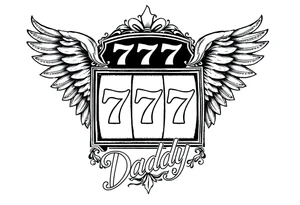 Slot machine with 777 and the word Daddy with angel wings tattoo idea
