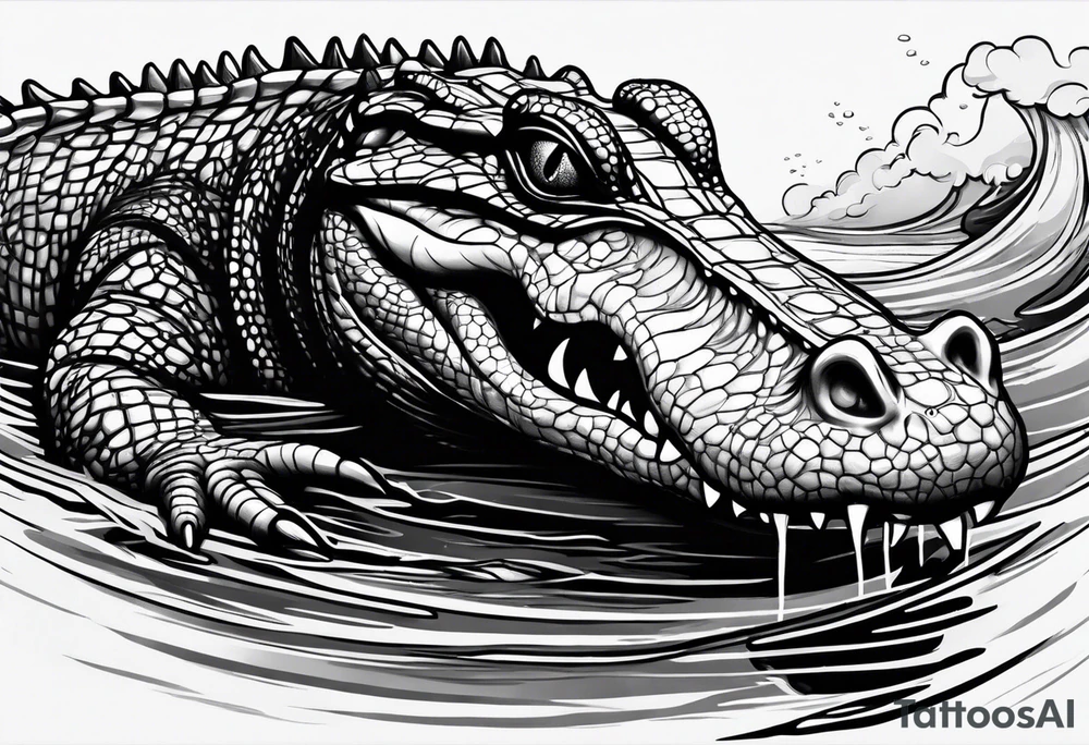 Alligator coming up out of the water tattoo idea
