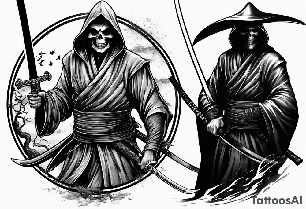 katana with grim reaper tattoo idea