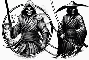 katana with grim reaper tattoo idea
