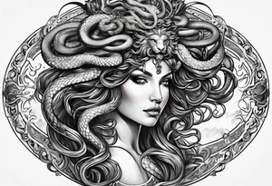 Medusa, before and after she had snakes for hair in the form of tarot cards tattoo idea
