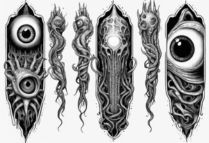 lovecraft themed eye on hand , tentacle on forearm tattoo idea
