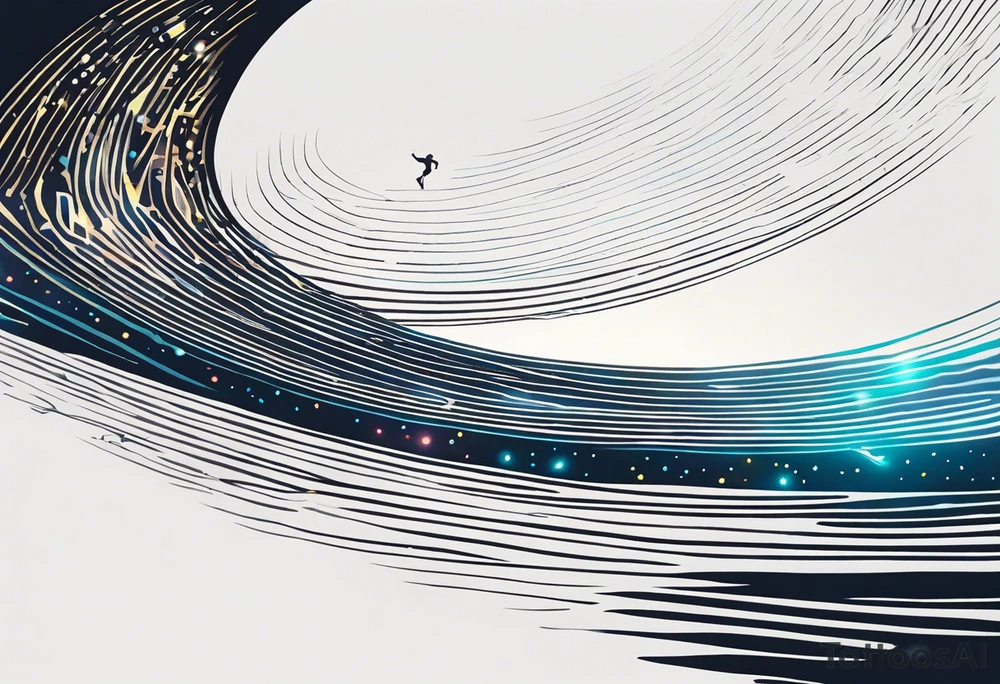 luminous trail that transcends time and space, etched onto your skin. The trail blurs into existence, its edges pulsating with energy. Imagine it as a ribbon of iridescent light, weaving through a cybernetic lattice—a fusion of biomechanics and cosmic velocity. tattoo idea