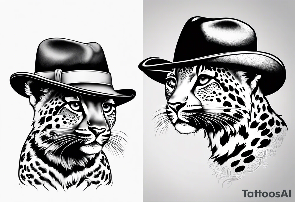 baby leopard walking with a hat tattoo idea