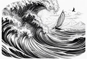 Poseidon im Meer mit windsurfer im hintergrund tattoo idea