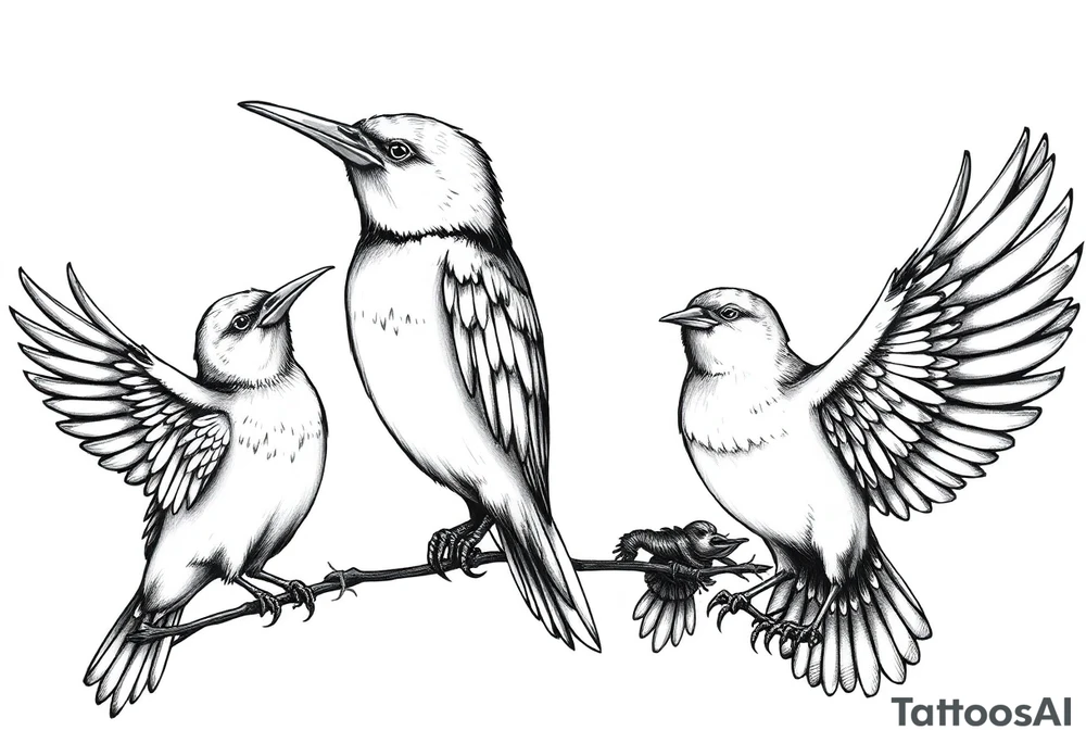Mom bird and three birds tattoo idea