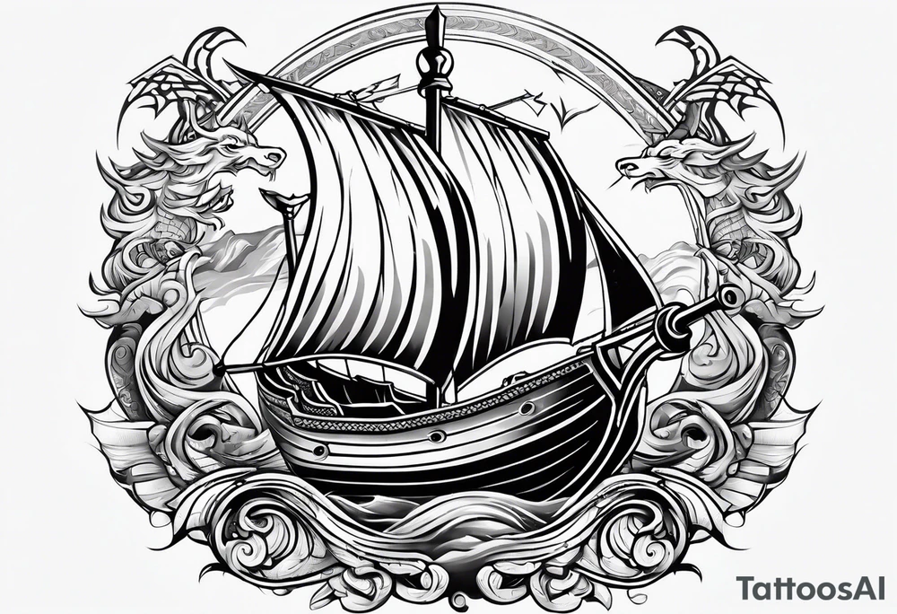 Valhalla sword shield dragon axe viking 
ship tattoo idea