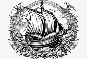 Valhalla sword shield dragon axe viking 
ship tattoo idea