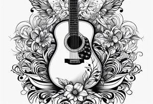 music and guitar and baby footprints tattoo idea