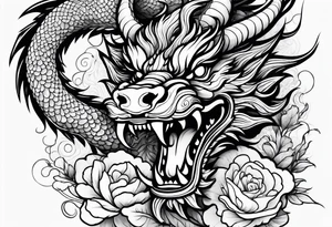 Chinese dragon with flowers tattoo idea