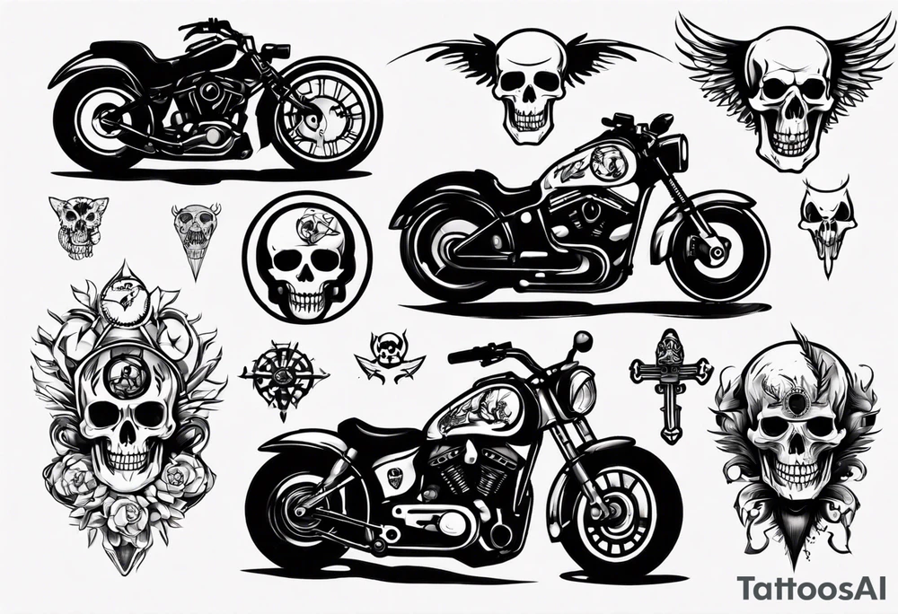 Motorcycle and skeletoj tattoo idea