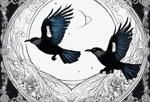 Tui and La from from avatar the last airbender circling each other with moon imagery around them tattoo idea