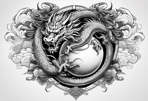 asian dragon rising to the above, holding a sphere, surrounded by cloud tattoo idea