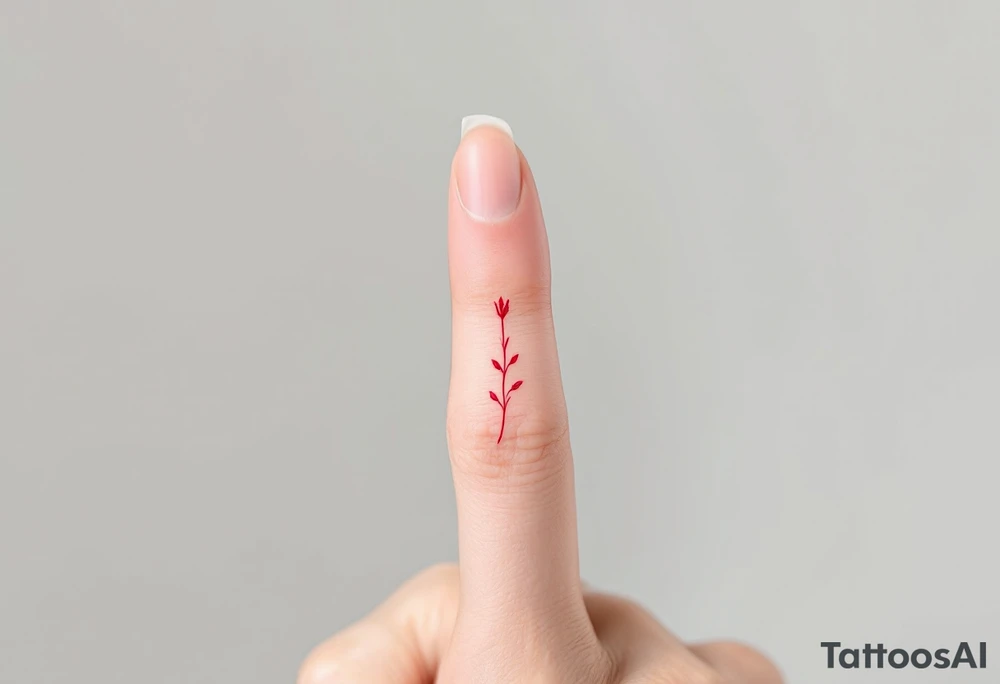 A tiny, delicate red finger band tattoo idea