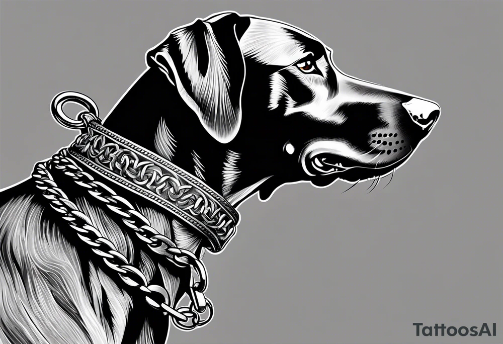 Doberman dog being aggressive with chain around his neck tattoo idea