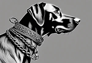 Doberman dog being aggressive with chain around his neck tattoo idea