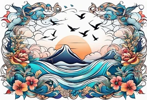 calm sea with birds tattoo idea