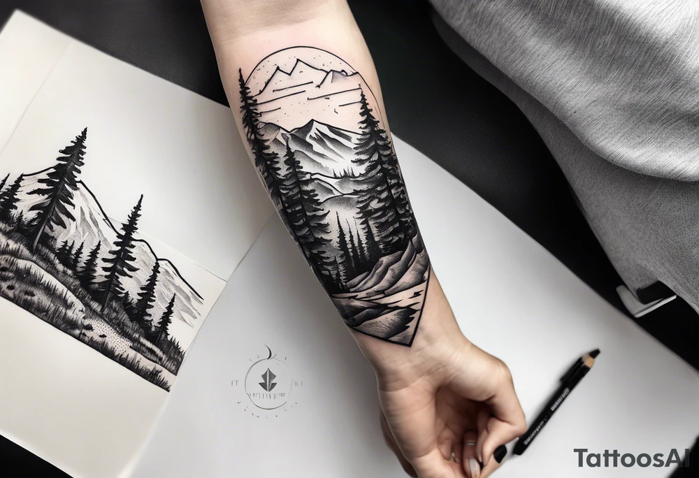 Forearm tattoo of couple hiking tattoo idea