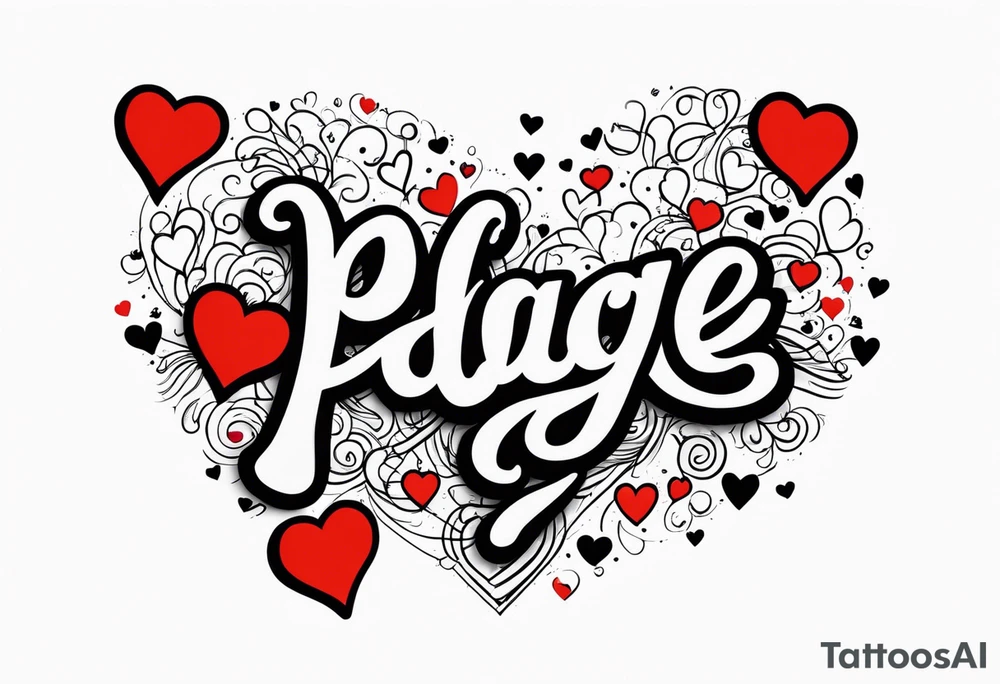 The name Paige with fine line hearts drawn with a welding tip tattoo idea