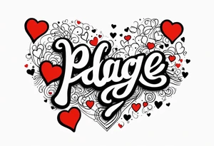 The name Paige with fine line hearts drawn with a welding tip tattoo idea