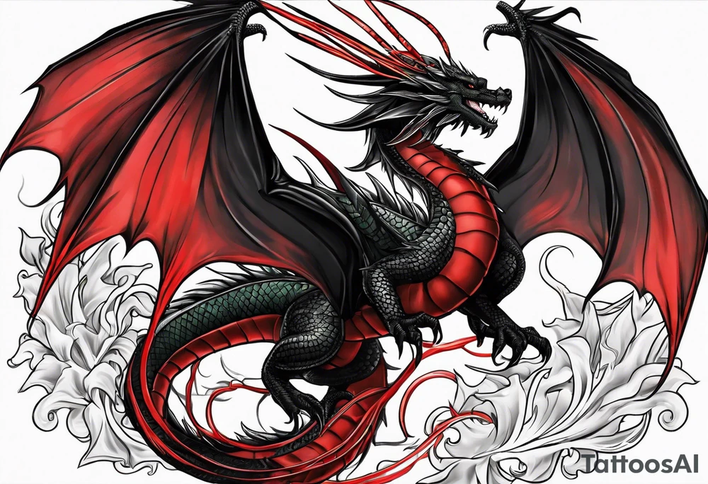 Black dragon. Red spider-lily. Lightning. No background. Arm or Shoulder. tattoo idea