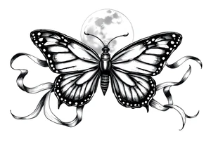 ethereal butterfly with flowing silk ribbons in moonlight tattoo idea