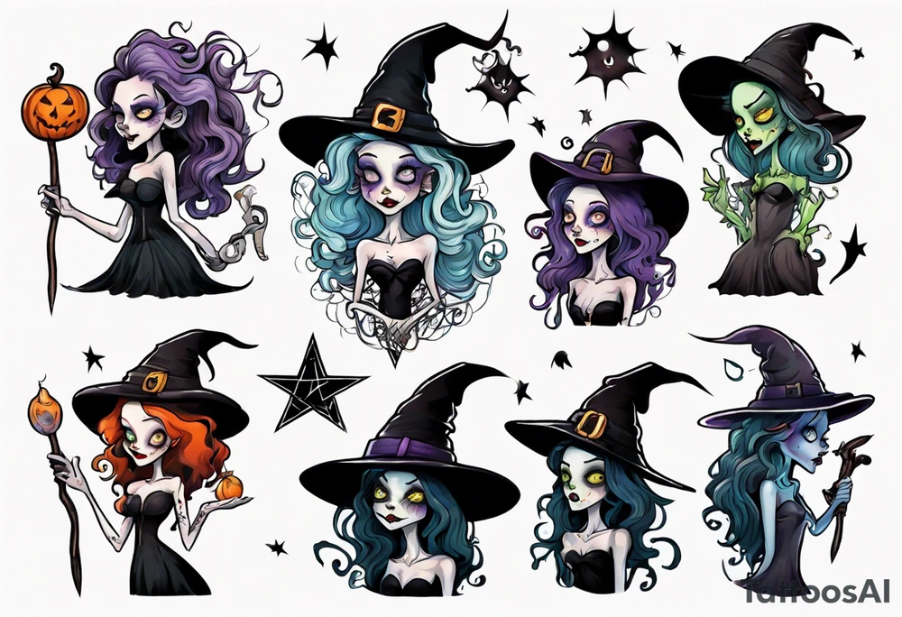a Tim Burton-style witch tattoo idea