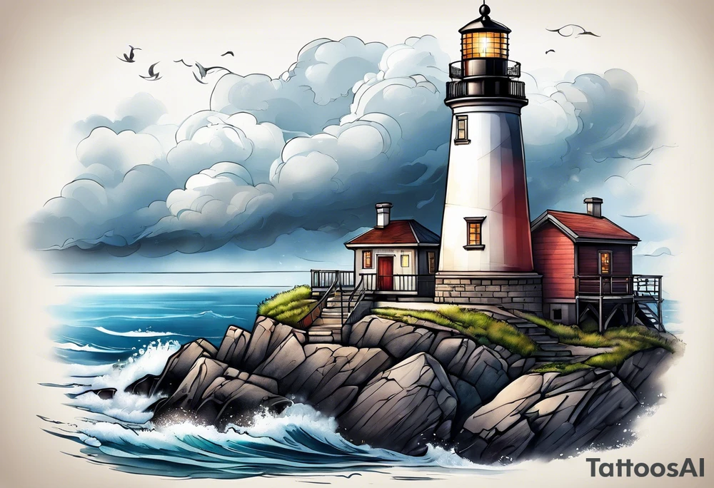 lighthouse a bit realistic tattoo idea