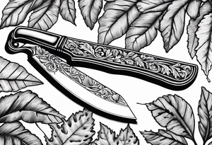 a straight razor lies in oak leaves. tattoo idea