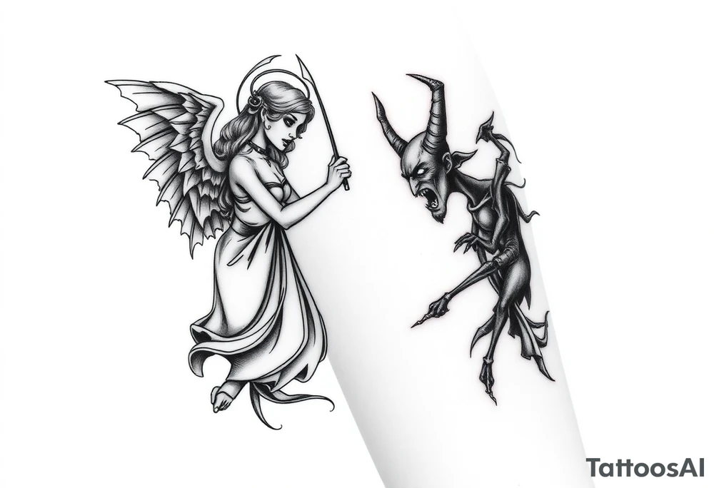 beautiful woman angel vs a powerful devil tattoo idea