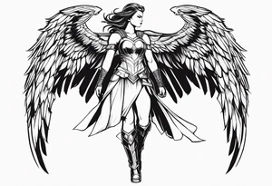 The full body of a Valkyrie with wings flying tattoo idea