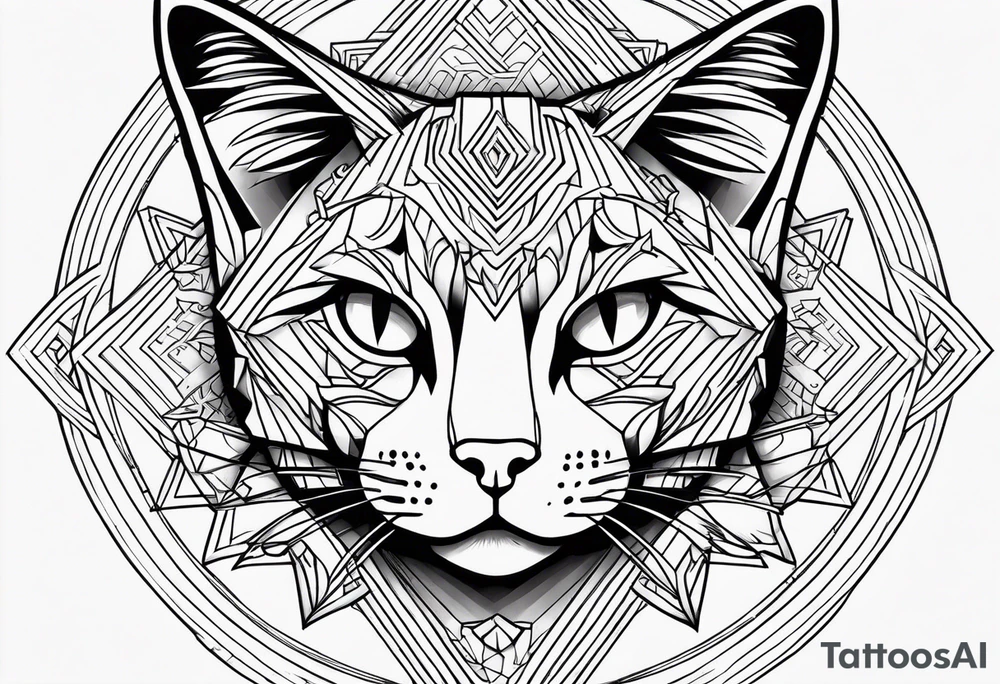 Thin line drawing of mineki neko tattoo idea