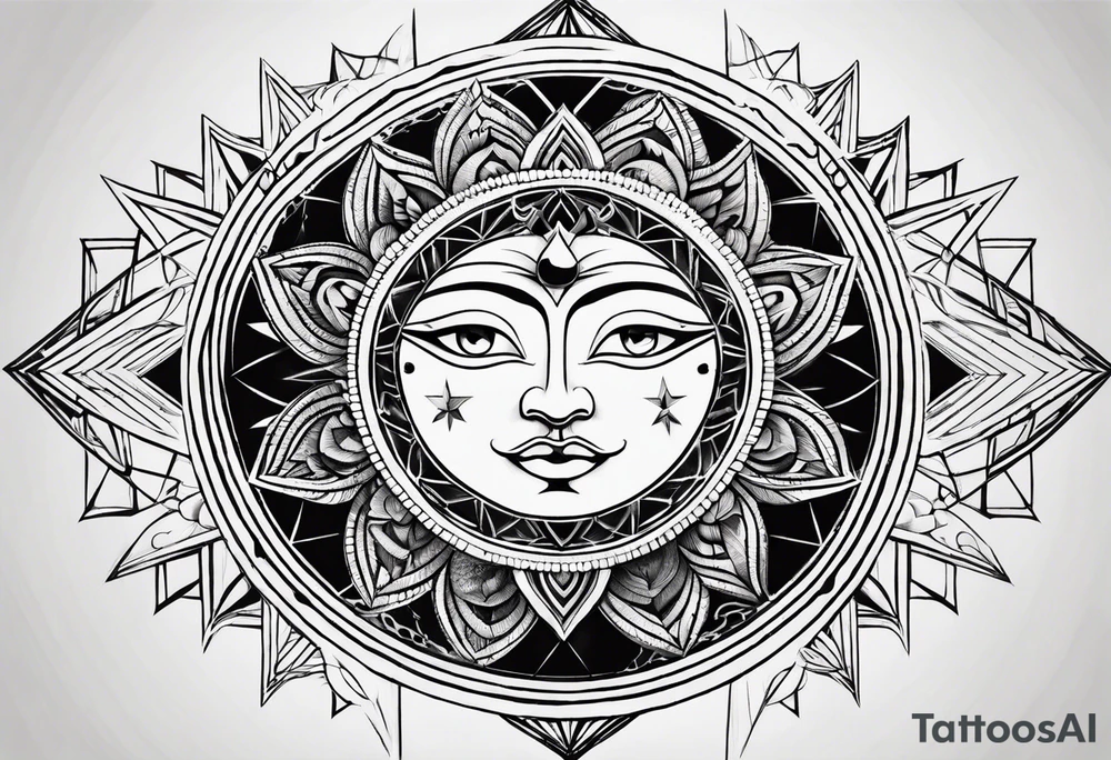 sun and moon sacred geometry tattoo idea