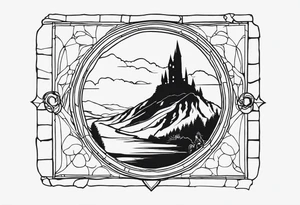 Lord of the rings main with Harry Potter mashup but clear independent visual of both movies. Small simple and minimal. No people in it. Not too much black. Hobbit door tattoo idea