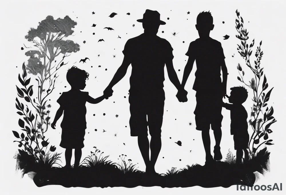 Silhouette of a father with two children tattoo idea