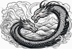 World serpent fighting in a typhoon tattoo idea