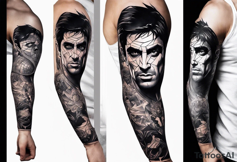 scarface sleeve tattoo for men
The world is yours and demons around it tattoo idea