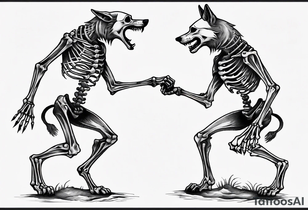 two wolf skeletons dancing tattoo idea