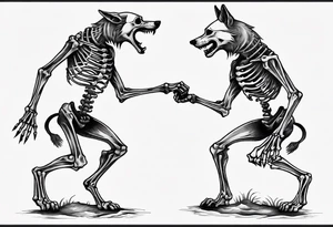 two wolf skeletons dancing tattoo idea